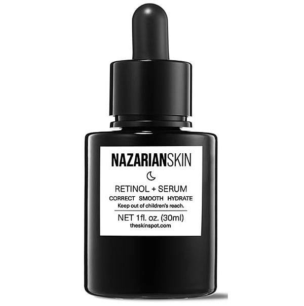 Retinol serum bottle for skin hydration and care.