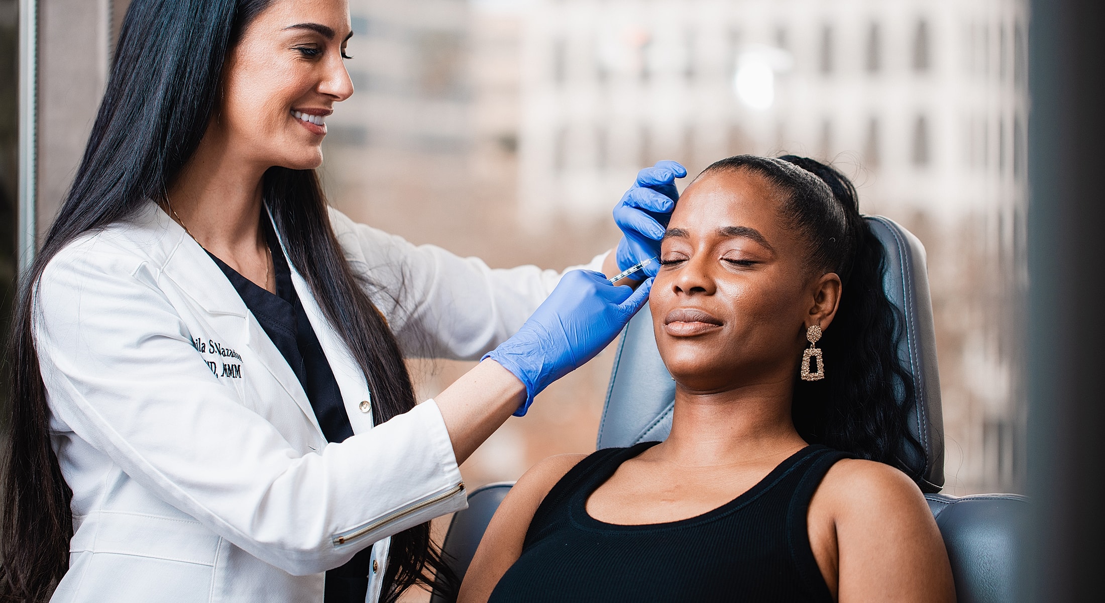 Cosmetic procedure in a modern clinic setting.